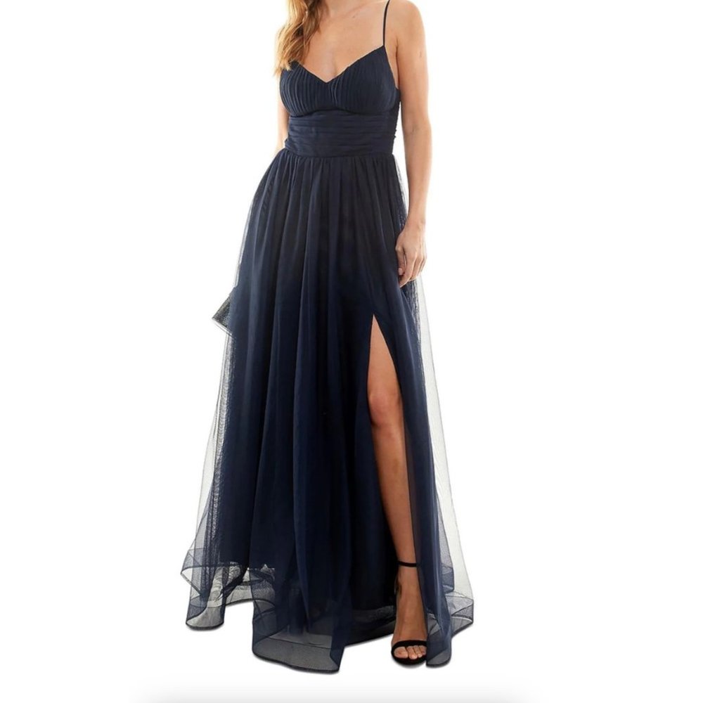 Speechless Women’s Mesh Padded Bust Evening Dress Size 0 Navy New